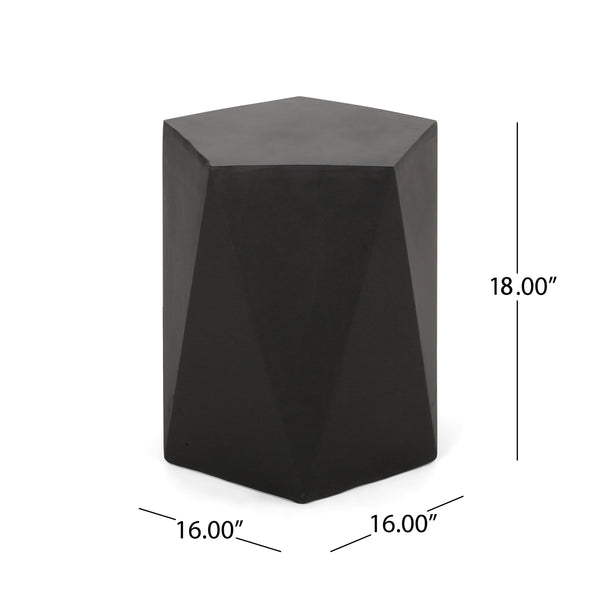 English Elm Christopher Knight Home® - APOLLO geometric concrete side table with gem-cut pentagon base, durable modern outdoor accent piece Black 67525.00BLK