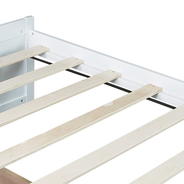 English Elm Twin Twin Size Bed with 2 Drawers Solid Rubber Wood Frame, Space-Saving Storage and Easy Assembly White W504P313037