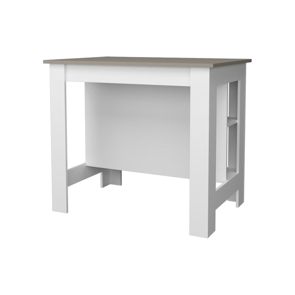 English Elm Aztec Melamine Kitchen Island Taupe/White with Open Shelves, 3-Tier Storage, Stylish 35.4"H x40.5"W B128P237144