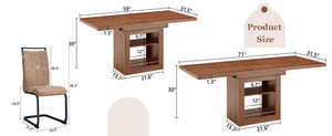English Elm Expandable Walnut Mdf Dining Set Seats Eight with Six Fabric Chairs on Metal Legs W1151S04708
