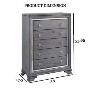 English Elm Contemporary Chic Five-Drawer Chest with Chrome Legs, High-Gloss Coating, Smooth Modern Design Light Gray 42 L x 21 W x 58 H B2741P368144