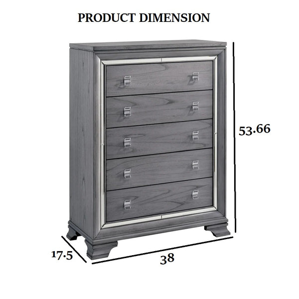 English Elm Contemporary Chic Five-Drawer Chest with Chrome Legs, High-Gloss Coating, Smooth Modern Design Light Gray 42 L x 21 W x 58 H B2741P368144