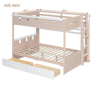 English Elm Full Size Castle Bunk Bed with Led Lighting Built in Shelf and Storage Drawers White LT000159AAK