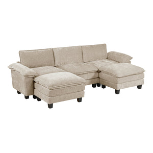 English Elm Modern 5-Piece Modular Sectional Set In Soft Taupe Chenille - Plush Comfort & Stylish Living Room Solution B011S01808