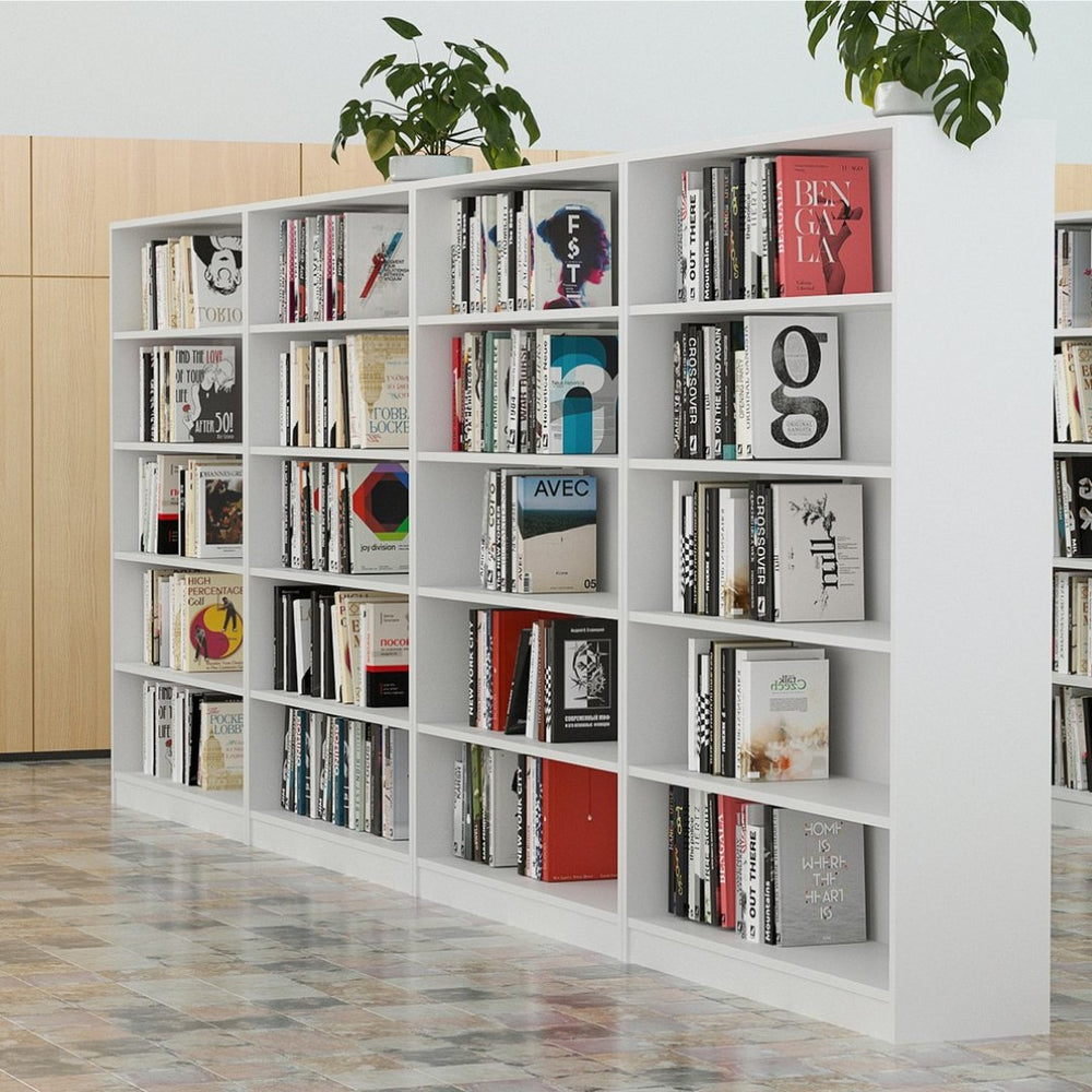 English Elm 5 Shelf Tall White Wood Bookcase with Adjustable Levels for Bedroom or Office T3623P383597