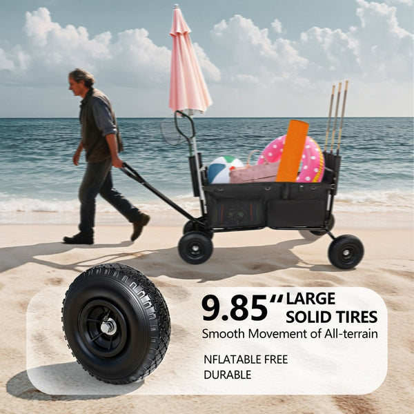 English Elm Fishing Beach Cart Collapsible Steel Wagon with Rod Holders and All-terrain Wheels W2932P354215