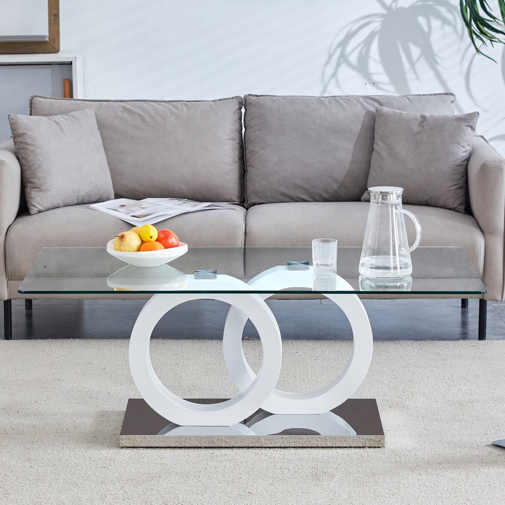English Elm Contemporary Glass-Top Coffee Table with Circular MDF Base, Clear Glass, Eco-Friendly, 47.2"x25.6"x17.8" W3226P279047