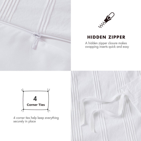 JLA Home Super Listing - Woven Logan Duvet Set with Subtle Striped Texture, Brushed Microfiber Reverse, Durable & Easy Care White AM12-0588