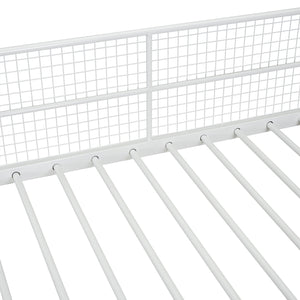 English Elm Twin Over Full Metal Bunk Bed with Trundle, Step Ladder Storage, Wardrobe & Wire Shelving, Durable Frame White SF000172AAK