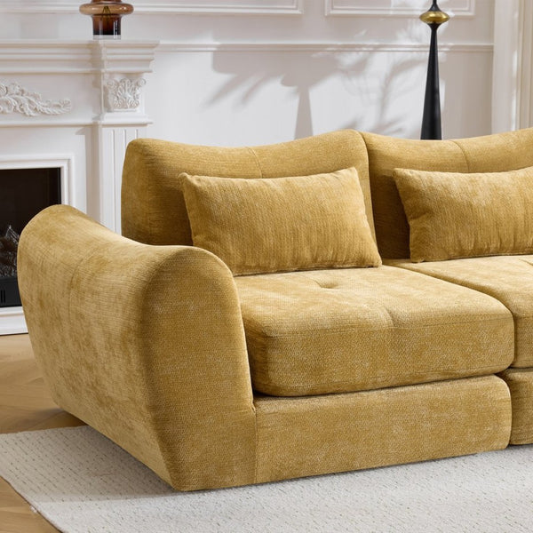 English Elm Modular Cloud Sectional Sofa Bed with Flannelette Upholstery for Flexible Living Yellow W1829S00077