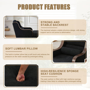 English Elm UNITED Oversized Chaise Lounge Sofa Bed with Solid Wood Arms, High-Resilience Foam, 800lb Capacity and Storage Pockets Black W1568S00208