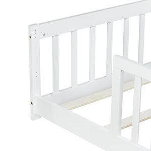 English Elm Twin Size Floor Bed With Safety Guardrails - Durable Rubberwood, Minimalist White Design For Kids W504P286396-GIGA