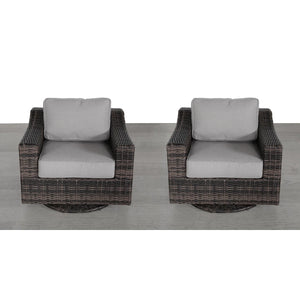English Elm LSI Swivel Patio Chair Set of 2 — 360° Rotating HDPE Wicker, Rust‑Resistant Aluminum, Plush Cushions B120S00059