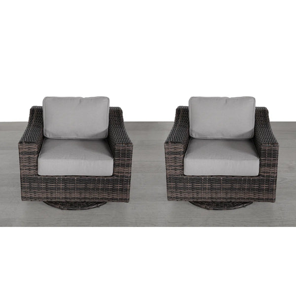 English Elm LSI Swivel Patio Chair Set of 2 — 360° Rotating HDPE Wicker, Rust‑Resistant Aluminum, Plush Cushions B120S00059