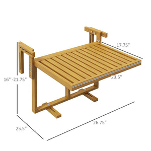 English Elm Outsunny Adjustable Folding Balcony Table - Space-Saving Wood Railing Desk For Outdoor Use, 44 Lbs Capacity W2225P200718-GIGA