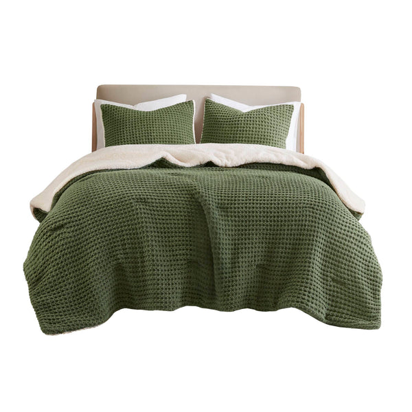 English Elm 2 Pieces Twin Waffle Knit Chenille Comforter Set with Plush Sherpa Reversible Cozy Bedding Ensemble Olive 20.47 L x 11.42 W x 9.84 H B035P381296