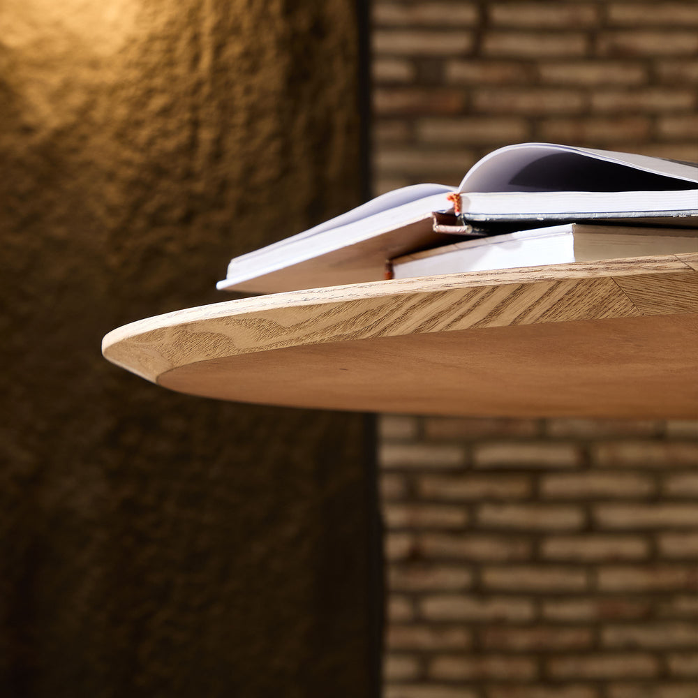 English Elm 46.45 Round MDF Dining Table with Slatted Tambour Oak Finish — Versatile Small Space Accent Table W876P254359