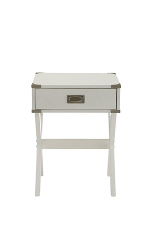 English Elm Babs Industrial Accent Table with X Base Metal Hardware and Single Storage Drawer White B2726P270997