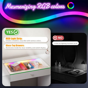 English Elm Vanity Desk Hollywood Mirror 18 Led Bulbs Rgb Strip Bluetooth Speakers 11 Drawers W3660S00003
