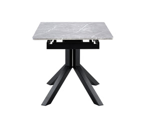 English Elm Modern Extendable Rectangular Dining Table with Scratch‑Resistant MDF Top and Matte Geometric Legs, Space‑Saving Centerpiece for Home or Office W3493S00008