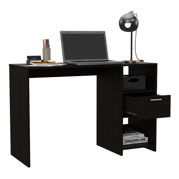 English Elm Omma Engineered Wood Computer Desk with Drawer & Two Shelves, Compact 43.3"W Workstation Black B200P188825