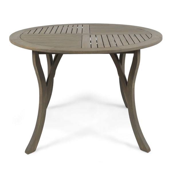 English Elm Christopher Knight Home® - HERMOSA Acacia Wood Outdoor Round Dining Table 47" with Slatted Top, Smooth Curved Legs, Modern Patio-Friendly Finish Grey 62916.00GRY