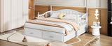 English Elm Wooden Twin Size Daybed With Twin Size Trundle, Extendable Daybed With Two Storage Drawers,White(Expected Arrival Time:9.12)