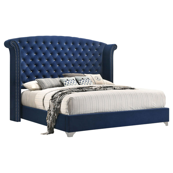 English Elm Chantel Pacific Blue Upholstered Wingback Eastern King Bed - Elegant Design With Modern Comfort & Style B062S00653