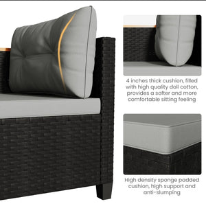 English Elm 3-piece Outdoor Pe Rattan L-shaped Sectional with Acacia Storage Table for Patio Black+Grey B082P455129