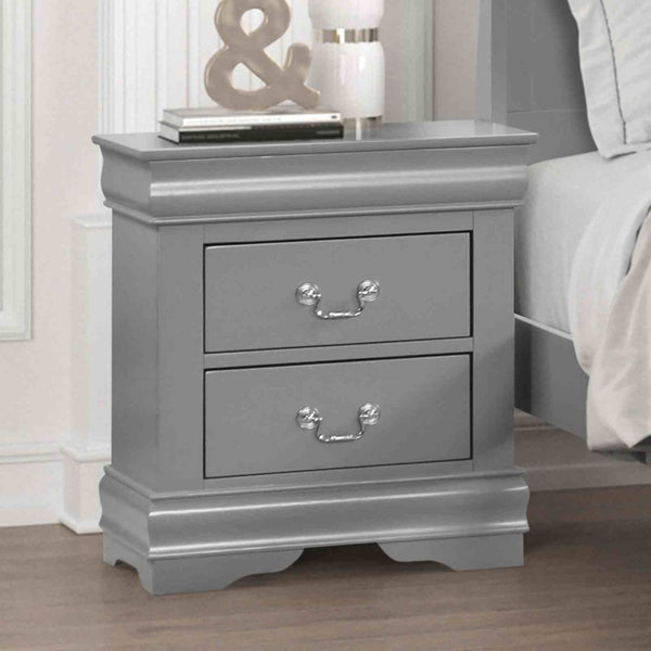 English Elm Light Gray Contemporary Nightstand Solid Rubberwood Dovetail Drawer Bedroom Storage Gray B2741P433361