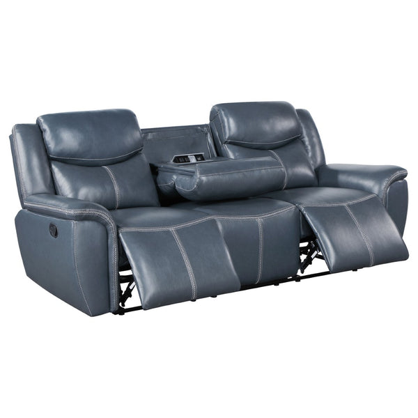 English Elm Stanwicke Blue Motion Reclining Sofa With Drop-Down Table: Modern Comfort & Elegant Design B062P354055-GIGA