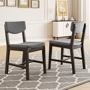 English Elm 4-piece Farmhouse Solid Wood Dining Chairs Upholstered Gray Fabric Curved Back Seating Espresso N752P368504P