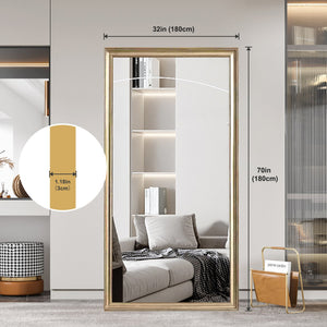 English Elm 32*70inch full-body mirror with faux wood frame, shatterproof backing, versatile mounting for home and store W2709P242465