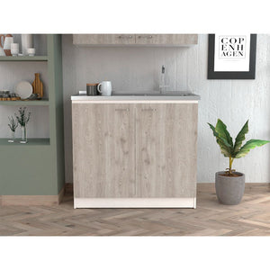 English Elm Oklahoma Utility Sink With Double Door Cabinet - Durable Stainless Steel Worktop For Storage Solutions B128S00141