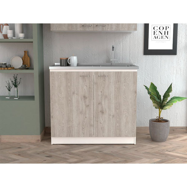 English Elm Oklahoma Utility Sink With Double Door Cabinet - Durable Stainless Steel Worktop For Storage Solutions B128S00141
