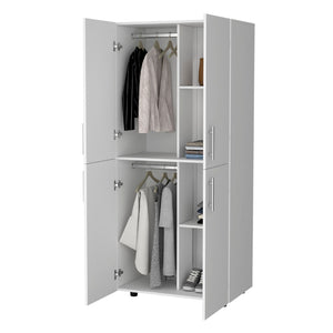 English Elm White 4-Door Armoire – Elegant Slim Storage Solution With Smooth Doors For Stylish Organization B062S00561-GIGA