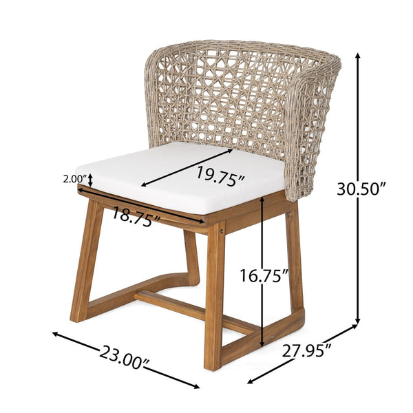 English Elm Outdoor Acacia Wood Dining Set Seats Six with Wicker Chairs and Teak Finish Patio Table N773OD00137B