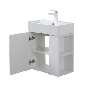 English Elm 21.6" Wall Mounted Bathroom Vanity Base White Soft Close Door Open Shelf Gold Accents W1573P446792