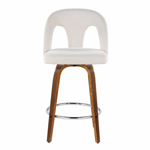 English Elm Fixed-height Swivel Counterstools with Walnut Legs Chrome Footrest and White Upholstery B202S01788