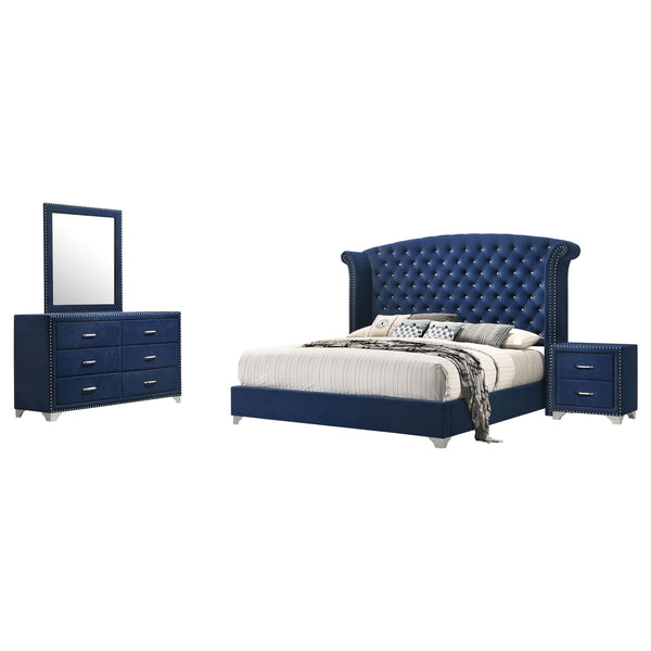 English Elm Kennedy Elegant Pacific Blue 4-Piece Queen Bedroom Set With Wingback Headboard & Ample Storage B062S01346