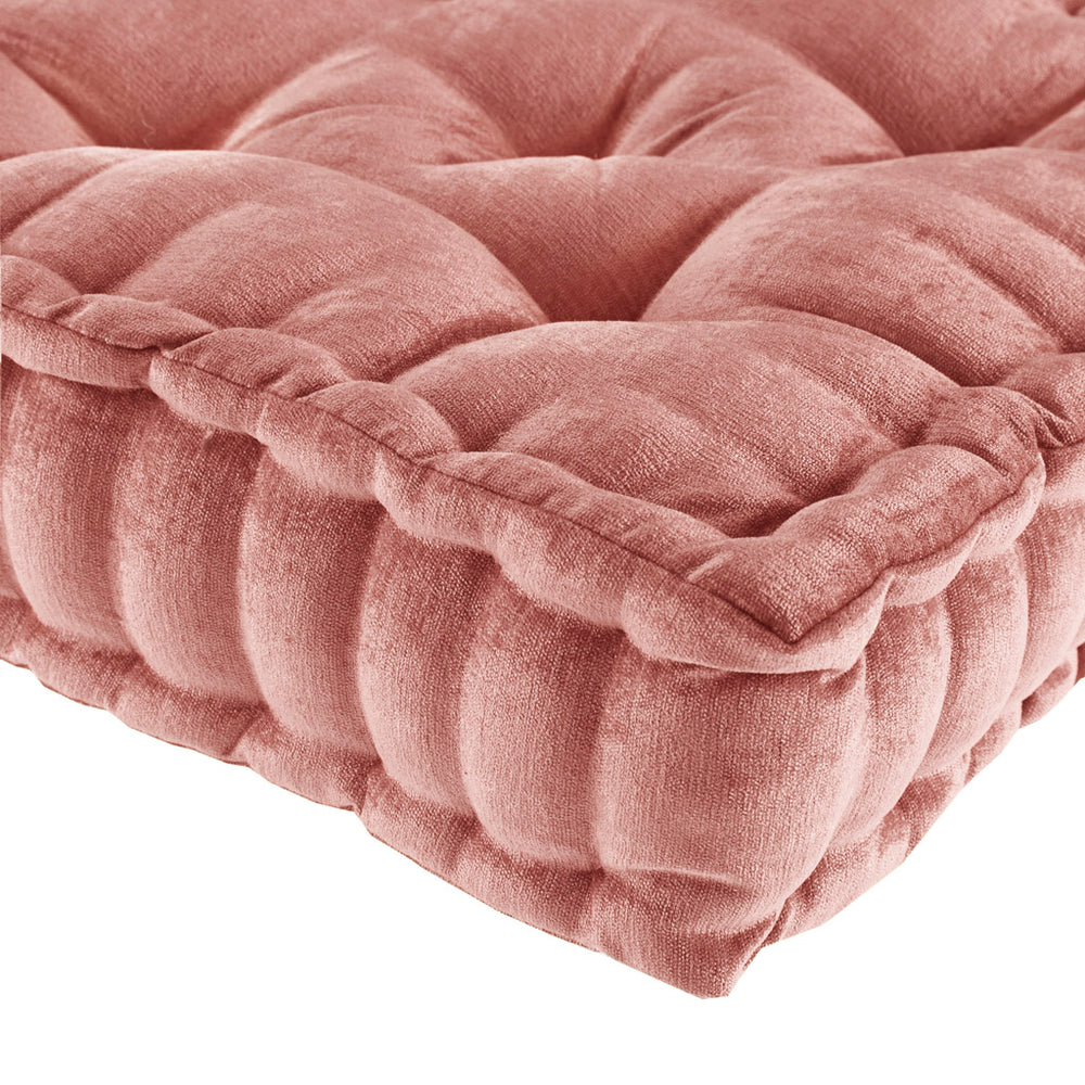 JLA Home Intelligent Design - Poly Chenille Square Floor Pillow Cushion with Tufted Scalloped Edge, OEKO‑TEX Soft Polyester Fill, Stylish Accent Seating Dusty Peach ID31-2449