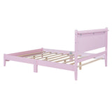 English Elm Full Size Wood Platform Bed Frame, Retro Style Bed With Rectangular Headboard,No Need Box Spring,Pink