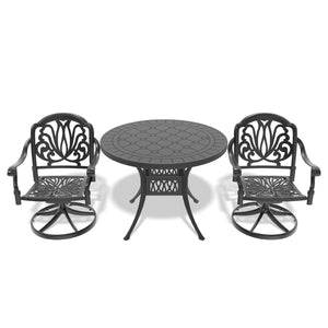English Elm 3-Piece All-Weather Cast Aluminum Dining Set With Swivel Chairs & Stylish Round Table For 2 Outdoors W1710S00266