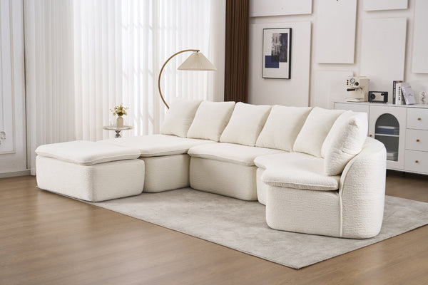 English Elm 133'' Modular U-shaped Sectional Chenille Sofa with Removable Recliner for Spacious Rooms Milk White W2231S00050
