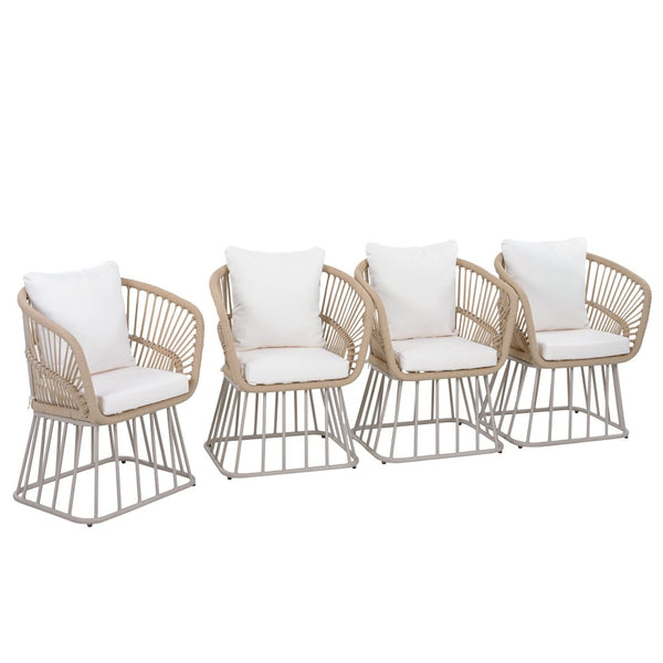 English Elm Outdoor Teak and Wicker Patio Dining Set Seats Four with Cushioned Armchairs N770PS526B27B