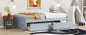 English Elm Twin Twin Size Bed with 2 Drawers Solid Rubber Wood Frame, Space-Saving Storage and Easy Assembly Grey W504P313036