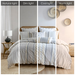 English Elm King/Cal King Imani Cotton Duvet Cover Mini Set with Tufted Chenille Geometric Print, OEKO-TEX B03596528