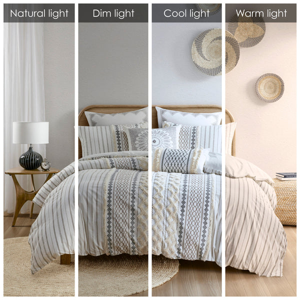 English Elm King/Cal King Imani Cotton Duvet Cover Mini Set with Tufted Chenille Geometric Print, OEKO-TEX B03596528