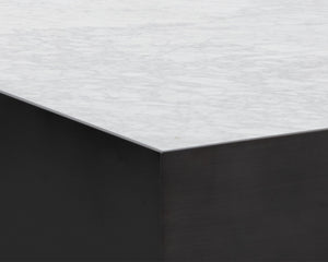 Sunpan Selah Coffee Table: Elegant White Carrara Marble Top & Black Steel Frame for Modern Living Spaces