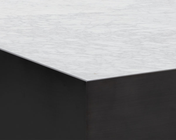Sunpan Selah Coffee Table: Elegant White Carrara Marble Top & Black Steel Frame for Modern Living Spaces